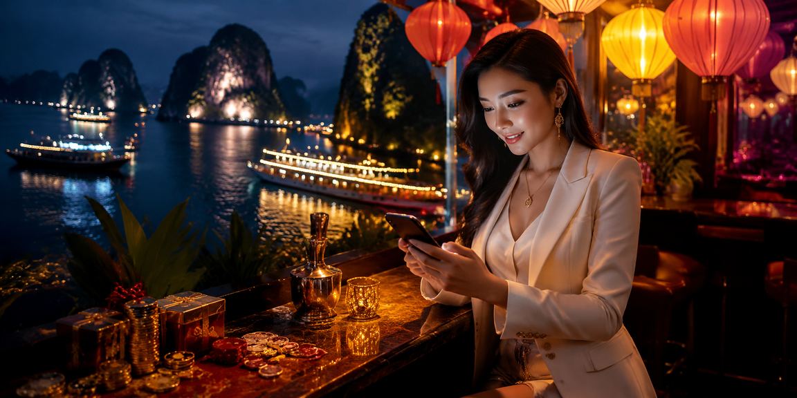 Cảnh đêm sáng đèn với trò chơi bài tại Hội An